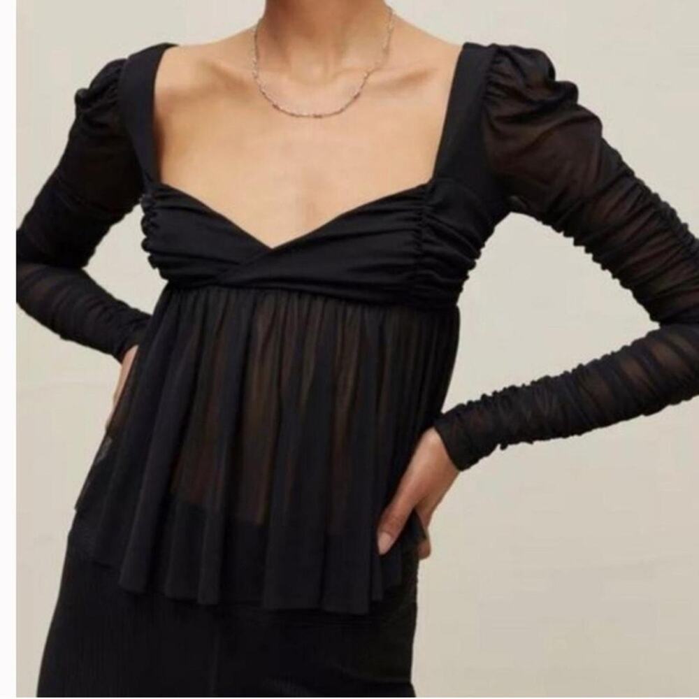 Urban Outfitters Women's S Black Mesh Babydoll Top